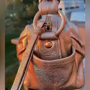 Coach Parker Zip Shoulder Bag Leather Metallic Rose Pink 13465